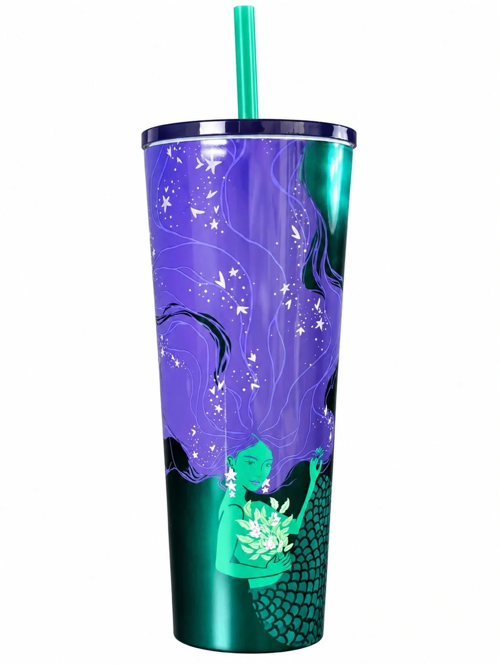 Starbucks 2025 Siren Mermaid Green Purple 24 Oz Cold Cup Tumbler w/ Straw